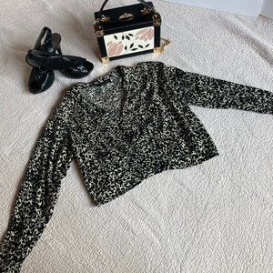 Rachel Zoe Black & Tan Animal Print Faux Wrap Crop Top Blouse sz XS